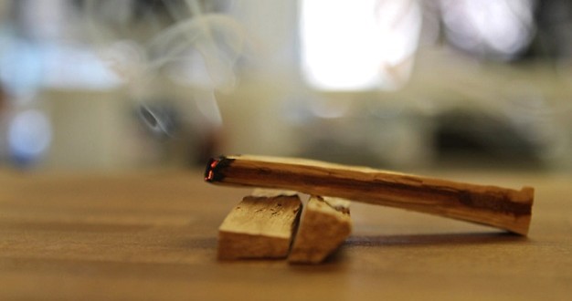 palo santo encendido encima de otros 2 palos santos