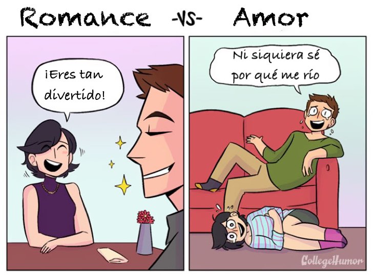 viñeta romance vs amor con frases positiva entre pareja