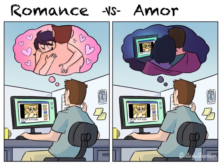 viñeta romance vs amor con frases positiva entre pareja