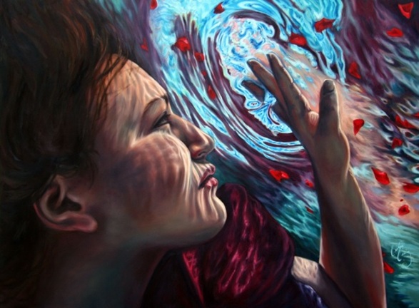 pintura chica debajo del agua