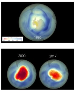 agujero de ozono, comparación 1980-2017