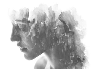 dibujo abstracto mujer deprimida-blanco y negro
