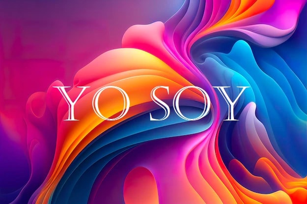 escrita 'YO SOY' sobre fondo de muchas olas de colores vividos