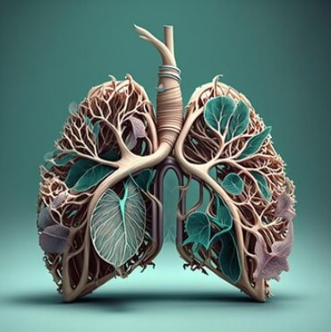 pulmones hecho de raíces y hojas